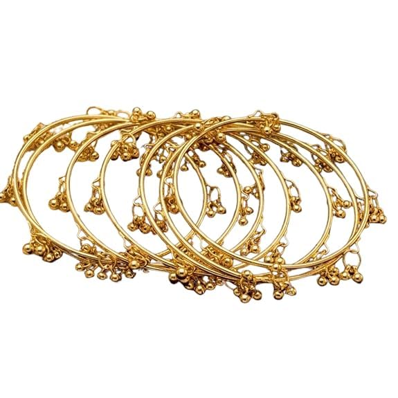 Traditional Gold Plated Ghungroo Bangle Set for Women | Indian Ethnic Wire Bangles with Dangling Beads | Bridal & Festive Fashion Jewellery Kangan Pack-image-31