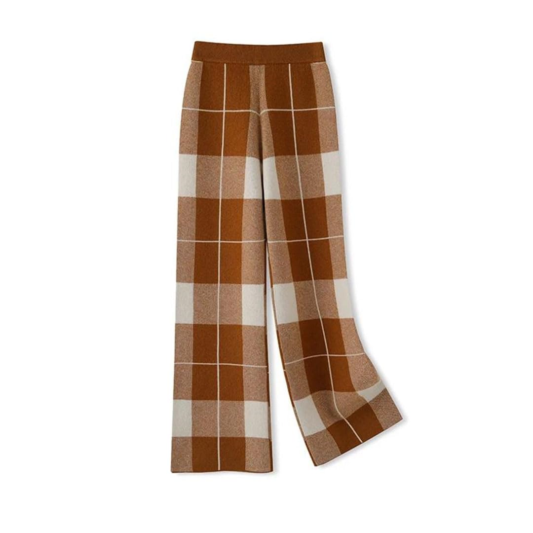 Pantalones Anchos de Lana for Mujer, con Estampado de Cuadros, Suaves, Informales y Cómodos for Otoño e Invierno