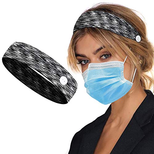 Button Headbands for Women Girls,Yoga Running Sports Elastic Headbands with Button,Fashion Soft Non Slip Button Hair Band for Nurse Doctors(Gray)