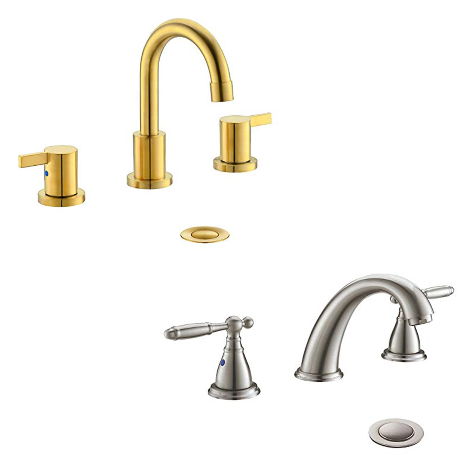Rubinetto per lavabo da Bagno a Tre Fori da 8 Pollici, con Due Maniglie e piletta di Scarico a Scomparsa in Acciaio Inox, WF15-1-BG+WF008-4-BN