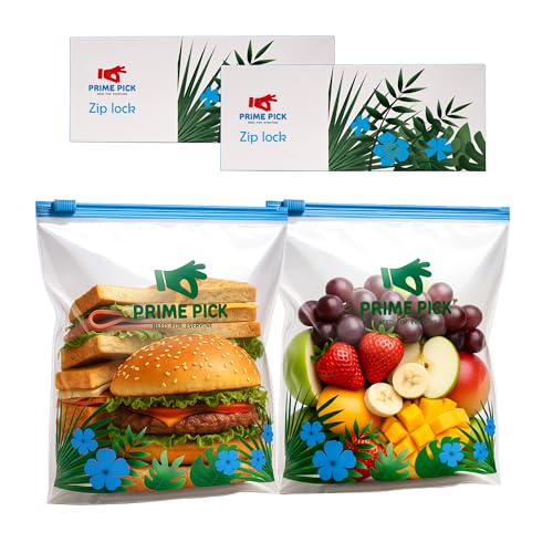 Image of Prime Pick Fresh Lock Zip Storage Bags Reusable Food Storage Zip Lock Bags 120 Micron Leak Proof Double Zipper BPA Free Food Grade Freezer Microwave Safe Blue Small Pack of 40
