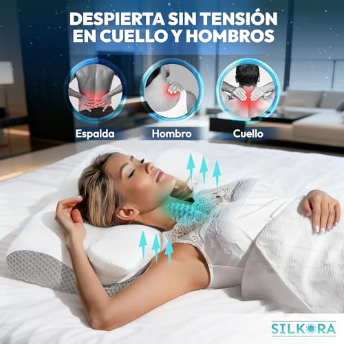 Miniatura 6 de Silkora Super Almohada Cervical Y De Cuello 2en1 Premium Ergonómica Antironquidos De Espuma Viscoelástica Para Mejorar El Sueño Y Reducir Dolor De Cuello, Ideal Para Viaje