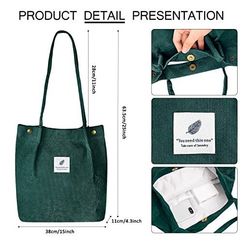 Image of Ayieyill Corduroy Tote Bag for Women Canvas Shoulder Cord Purse with Inner Pocket