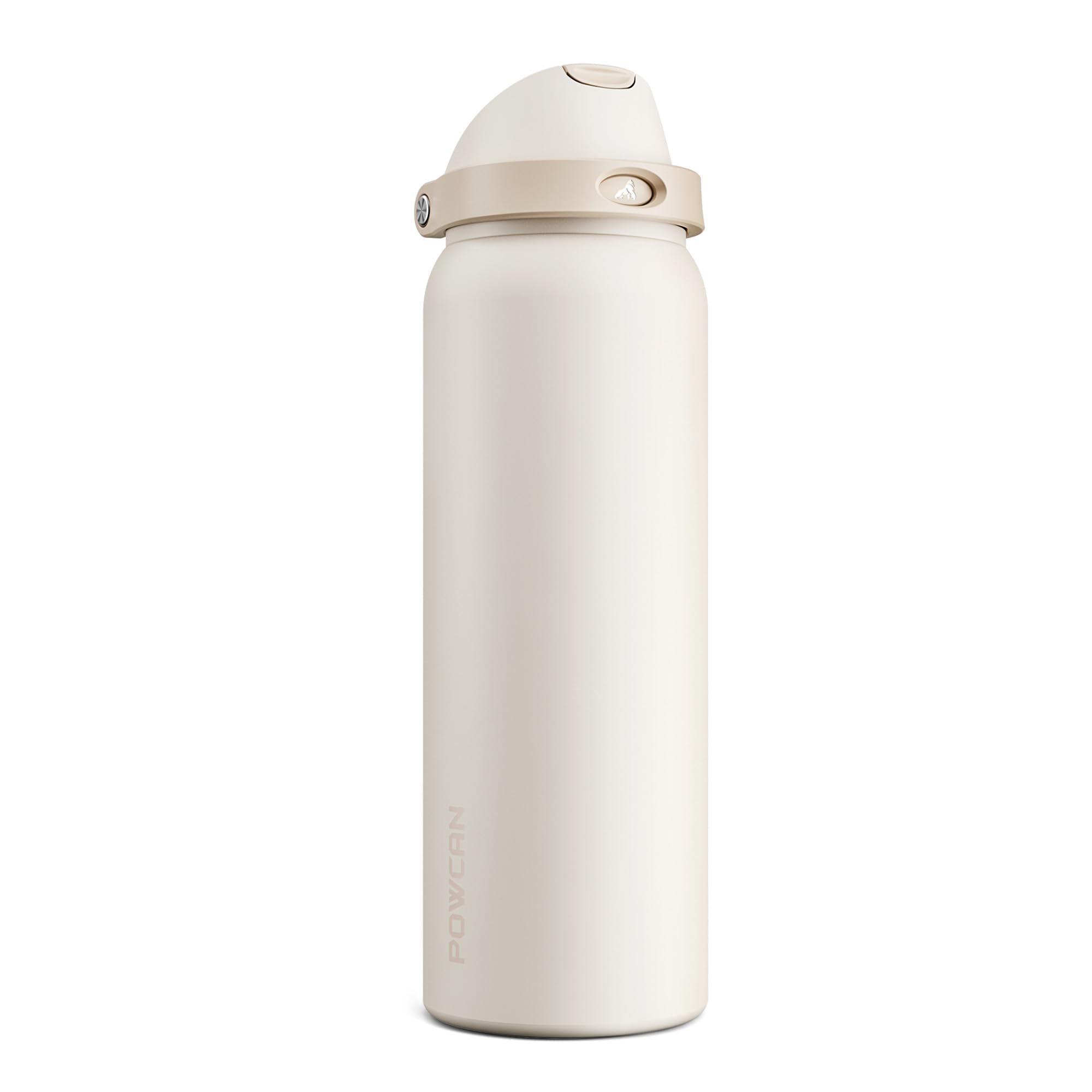 POWCAN 40 oz Insulated Water Bottle, 2-in-1 Push-Button Spout &amp; Quick-Flip Straw Lid, Leakproof, Keep Cold 24Hrs, BPA-Free, Stainless Steel Water Bottle for Sports, School, Travel, Gym (Oat Mousse)