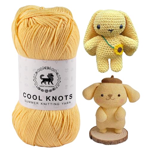Image of NESTNHAVEN Polyester Blend Cool Knots, Hand Knitting Yarn (100G) - Luxury Yarn For Crochet, Amigurumi, Embroidery, Toys, Garments, Flowers And Hobby Projects (Yellow)