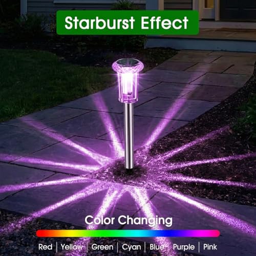 Eyrosa Solar Outdoor Lights, 10 Pack Solar Pathway Lights Outdoor Waterproof, Stainless Steel Solar Stake Lights for Garden Yard Path Walkway Driveway Patio Lawn Decor - Color Changing