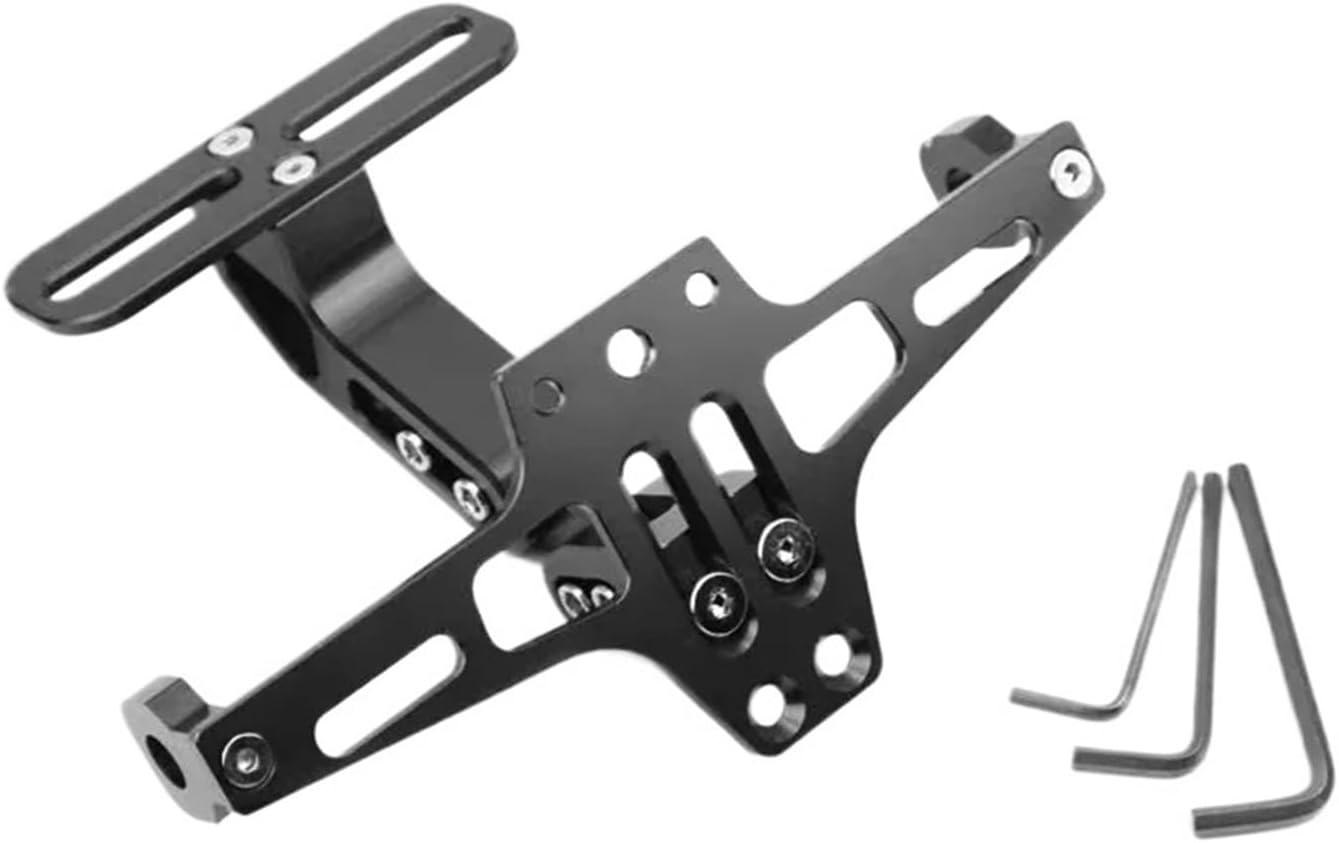 dengpandianzi CNC Process Adjustable Motorcycle License Plate Holder Alloy Folding Adjustable Motos License Number Plate Install Frame(Black)