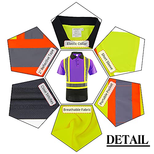 Lovposnty Safety Polo Shirts For Men Ansi Class 2 Safety Shirt Black Bottom Reflective Shirt For Men(Purple,Xl) #TOP2