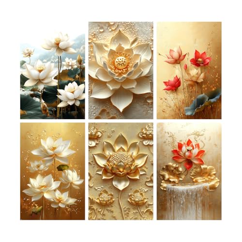 Image of SiddArtify Lotus Flower Wall Art Poster Print Set - Elegant Floral Art for Living Room Bedroom Office Decor - 12x18 inch Sticker Pack of 6
