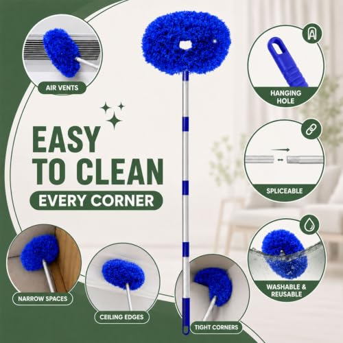 Image of Maxoshine Fan Cleaner Brush with Long Rod Flexible Fan Cleaning Mop Microfiber Dust Cleaner Foldable Duster Microfiber Duster for Cleaning of Home, Kitchen, Car (Dark-Blue)