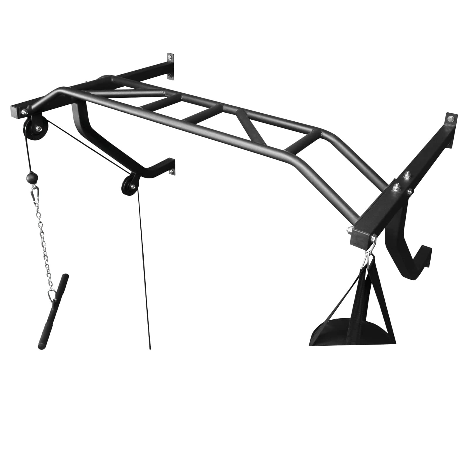TrainHard® Multigriff Klimmzugstange Wandmontage mit Latzug & Boxsackhalterung, geprüfte und zertifizierte Qualität/optional: 80cm bis 130cm Boxsack (Ohne Hantelscheiben!)