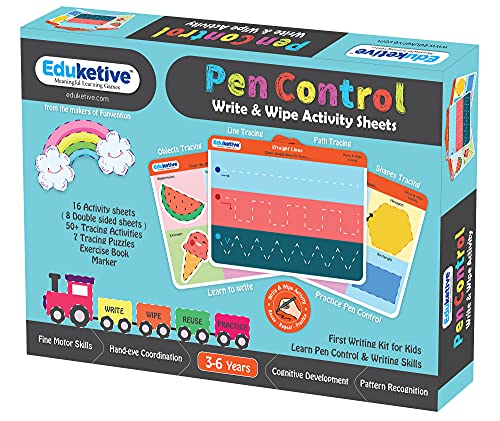 Image of Pen Control Write & Wipe Reusable Activity 3-6 yrs Writing Practice Preschool Learning Educational Game with Exercise Book