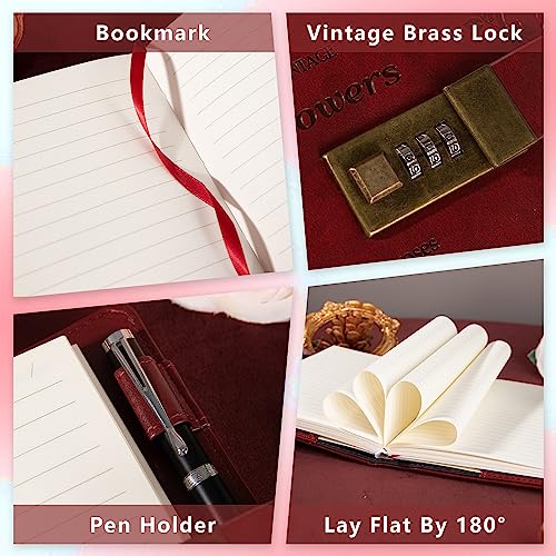 Image of TIEFOSSI B6 Diary With Lock, Travel Journal With Lock, Vintage Leather, Office Supplies, Notebook As Gift For Girl, Boy, Friend, 7.87 X 5.51 In (Wine), 240 Pages