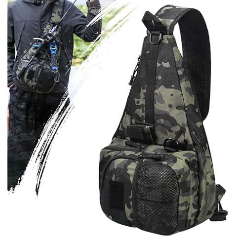 Fishing Tackle Bag Fishing Sling Bag Crossbody/Shoulder Fishing Backpack Multi-Pocket Fishing Rucksack Waterproof Tackle Bag Fishing Holdall with Rod Holder Lure Bag for Saltwater Freshwater Fishing Cover