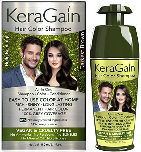 KeraGain Hair Colour Shampoo (Darkest Brown,180Ml) - PPD & Ammonia Free Hair Color For Women &Men|Permanent Hair Dye Shampoo with 100% Grey Coverage Up To 8 Weeks|Argan Oil,Onion Oil&Vegan Keratin - Image 6