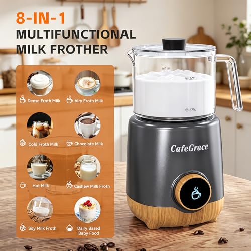 Image of 8 in 1 Milk Frother and Steamer, 20 oz Large Capacity, 550 Watts, Fast Froth Whip Creamy, Automatic Warm and Cold Foam Frother for Coffee, Latte, Macchiato, Cappuccino, Hot Chocolate