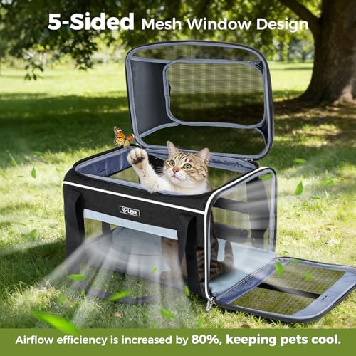 Lekespring Katzentransportboxtasche Hunde Transporttasche für Hunde und Katze, Nach Oben Ausbaubar Katzentasche bis 5kg, Transportbox Katze Hund für Der Gang zum Tierarzt Auto, M, Schwarz