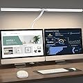 Led Desk Lamp for Office Home - Eye Caring Architect lamp with Clamp,Dual Screen Computer Monitor Gooseneck Smart Light: 24W 5 Color Flexible Adjustable Lighting Table Lamp for Study White