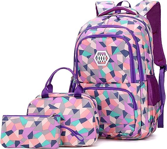 APAPKids Backpack，3pcs Set Primary School Bag，Geometric-Print Backpack，for Elementary and Middle School