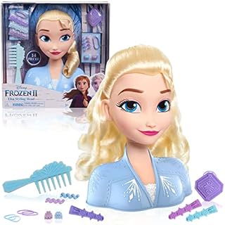 JP Disney FRND2000 Styling Frozen 2 Elsa, Basic Hair Styling Head, 17 Hair Accessories Included, Toy for Children from 3 Years of Age ,Black
