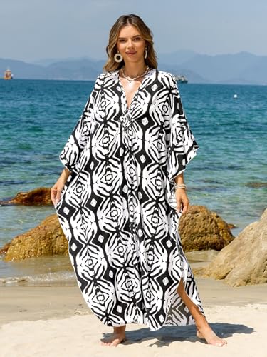 Kaftan Dresses for Women Plus Size V-Neck Moo Moos Batwing Kaftan Beach Dress Bathing Suit Cover-Up Loungewear4
