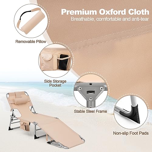 Tangkula Tanning Chair with Face Hole, Patio Folding Adjustable Reclining Beach Sunbathing Lounge Chair with Side Pocket, Portable Face Down Chaise Lounge for Outdoor Backyard Poolside (1)