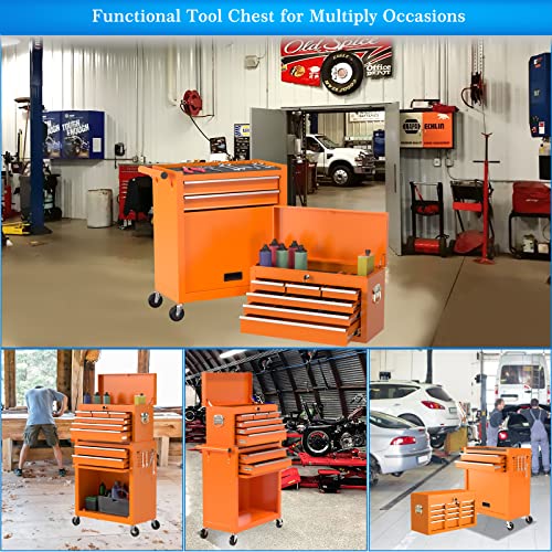 High Capacity Tool Chest Tool Box, Rolling Tool Chest With 8 Drawers, Portable Top Box With Lock, Garage Tool Storage Cabinet With Wheels, Keyed Locking System Toolbox Organizer(Orange) #TOP6