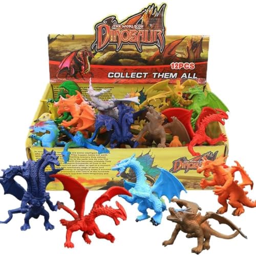 12 pièces Jouets Dragons,4 Pouces Mini Dragons Lots avec Boîte Cadeau, Souvenirs Fête pour Les Garçons Enfants,Monde Animal Matières de Sécurité Non Toxiques ABS Dragon Vinyle Plastique – vue 5