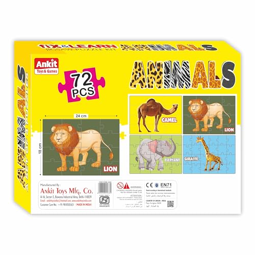 Image of Ankit Toys & Games Fix 'n' Learn Animal Jigsaw Puzzle for Kids | Educational Toy for Kids Age 3 and Above | Zoological Discovery | Boost Memory Skills | 72 Pieces Puzzles (Set of 4 Puzzles in a Box)