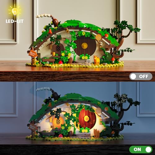 Glikid Dwarf Cabin Building Set with LED Light - Building Blocks for Adults, Collectible Display Piece for Home & Office Decor, DIY Fantasy House Model Kit for Teens