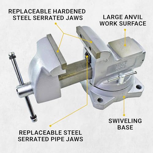 Yost Vises 650-C Mechanics Vise | 5 Inch Jaw Width Heavy-Duty Vise | No Pinch Main Screw Handle | Resilient and Professional Powder Coat Finish, Grey