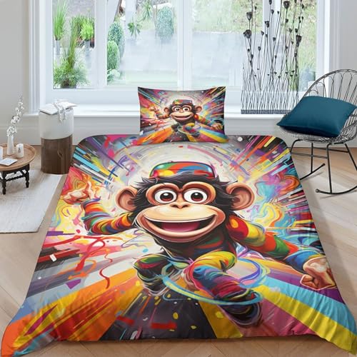 Housse de couette singe lit simple parure de lit microfibre douce anti-plis ado - 2