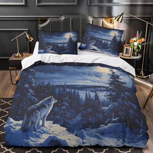 Housse de couette loup 3D scène de forêt pour déco féerique