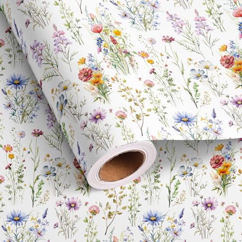 Altarho Floral Wrapping Paper Roll - Elegant Wildflower Gift Wrap Design for Women Girls Birthday Bridal Shower Spring Wedding Mothers Day Total 28.5 sq.ft
