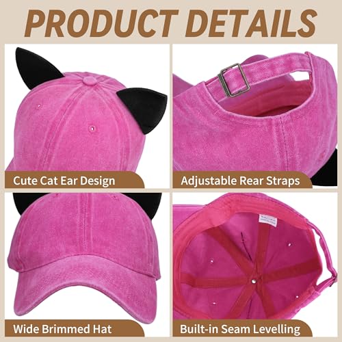 Image of Mens Baseball Cap Funny Trucker Hats for Men Women Cute Cat Ear Beanie Distressed Ponytail Baseball Hat for Women Fashionable Golf Hat Running Hats Red