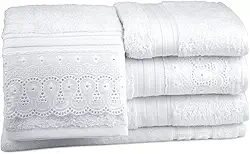 Jogo De Banho 5 Peças Tamanho Gigante Com Bordado Inglês Cristal Renascença Branco - 43231