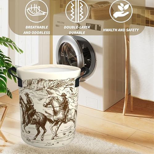 Image of Western Cowboy Laundry Basket Gifts for Boys, Boys' Room Decor Baby Nursery Hamper Western Room Decor 17.7x13.7 Inch