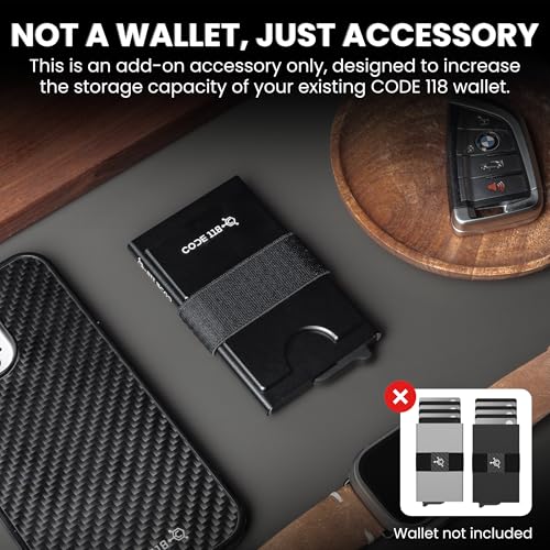 Image of CODE 118 Modular Backplate - Slim Minimalist Aluminum Wallet Accessory - Expandable Cash & Business Card Holder - Modular Add-on Expands Storage up to 8 cards, Wallet not Included (Black Aluminum)