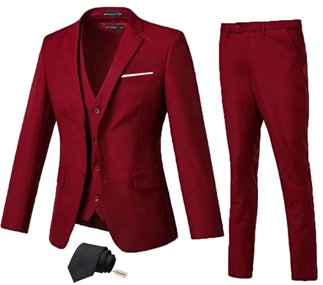 3 Pieces Men Suit Set Slim Fit Groomsmen/Prom Suit for Men Two Buttons Business Suit Jacket Vest Pant and Tie