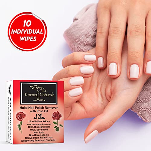 Karma Halal Nail Polish Remover Wipes With Rose Oil; Non-Toxic, Vegan, Cruelty-Free – Pack Of 10 #TOP4