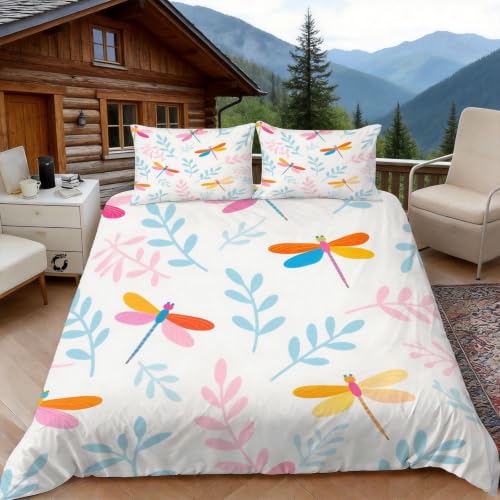 Housse de couette 220x240 libellule 2 personnes en microfibres