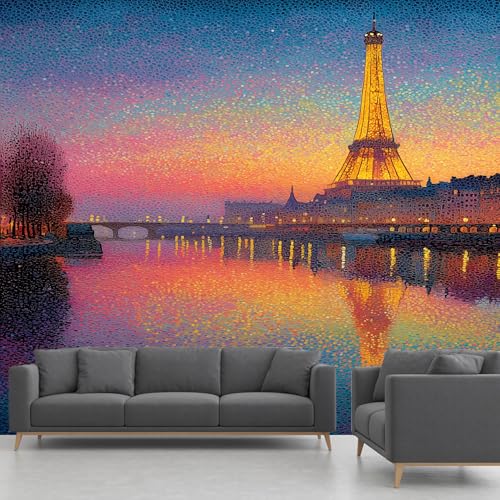 Papier peint Tour Eiffel panoramique lac abstrait 250 x 352 cm