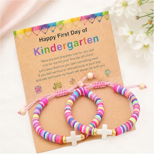 Image of First Day of School Matching Heart Bracelets for Mommy and Me,Back to School Supplies Gifts Mother and Daughter Bracelets