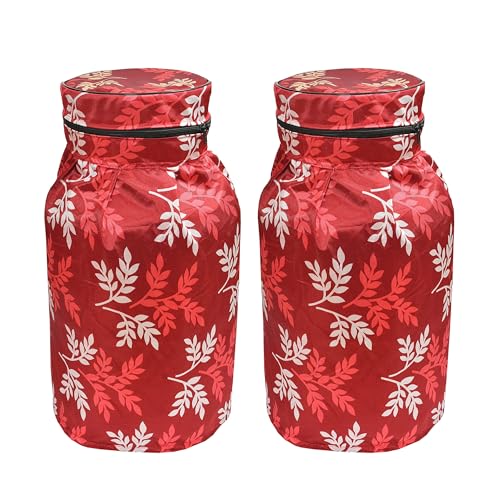 Image of Woah Cotton DustProof and Dustproof LPG Gas Cylinder Cover| Top Design Stain| Dust| DustProof PVC LPG Gas Cylinder Cover, Polyester Gas Tank Cover Fits StandardG (Pack of 2, Red Leaf)