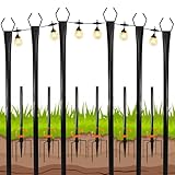 10FT String Light Poles 6 Pack, Adjustable Metal Light Poles with Fork for Outside String Lights, Outdoor Hanging Light Stand for Patio, Deck, Backyard, Garden, Party, Wedding