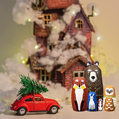 Cozycabin 5 Pcs Russian Nesting Dolls Cute Bear Handmade Wood Stacking Nesting Dolls Russian Matryoshka Dolls For Kids Boys Girls Birthday Holiday Wishing Gift, Brown Bear #TOP1