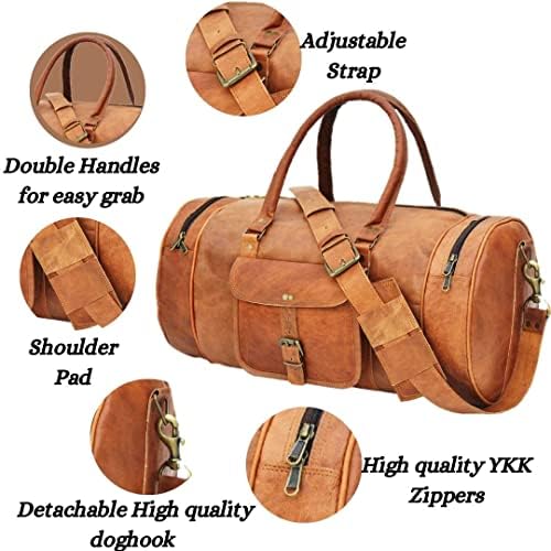 Jony Vintage Genuine Goat Leather Travel Duffle Bag Overnight Weekend Leather Bag Sports Gym Duffel for Men Women (20") 3 Jony Vintage Genuine Goat Leather Travel Duffle Bag Overnight Weekend Leather Bag Sports Gym Duffel for Men Women (20")
