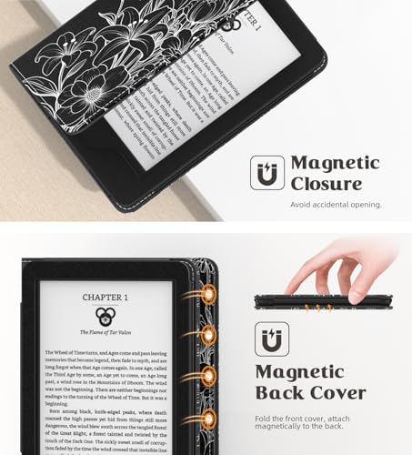 Image of MoKo Case for 6 inch Ebook(11th Generation, 2024 /2022) /(10th Gen,2019) /(8th Gen, 2016), Ultra Lightweight PU Shell Cover with Auto Wake /Sleep for E-Reader 2024, NOT for Kobo eReaders, Line Flower