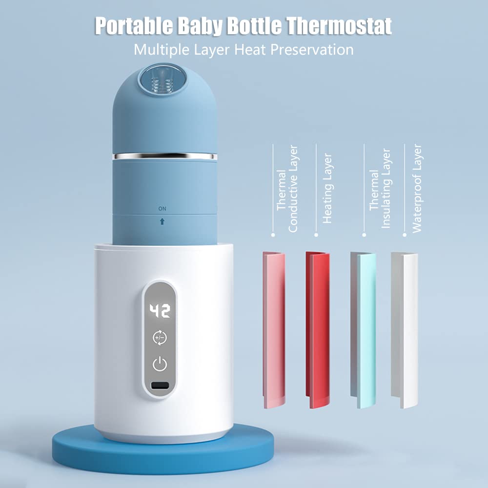 Podgrzewacz do butelek 240 ml szklany USB przenośny - regulowana temperatura 39-48 C z dozownikiem mleka do karmienia na zewnątrz