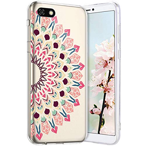 Robinsoni Case Compatible with Huawei Y5 2018 Cover Transparent Huawei Y5 2018 Case Silicone TPU Soft Case Glossy Gel Rubber Cover Ultra Soft Crystal Flexible Case Ultra Thin Buhhda Flower Cover